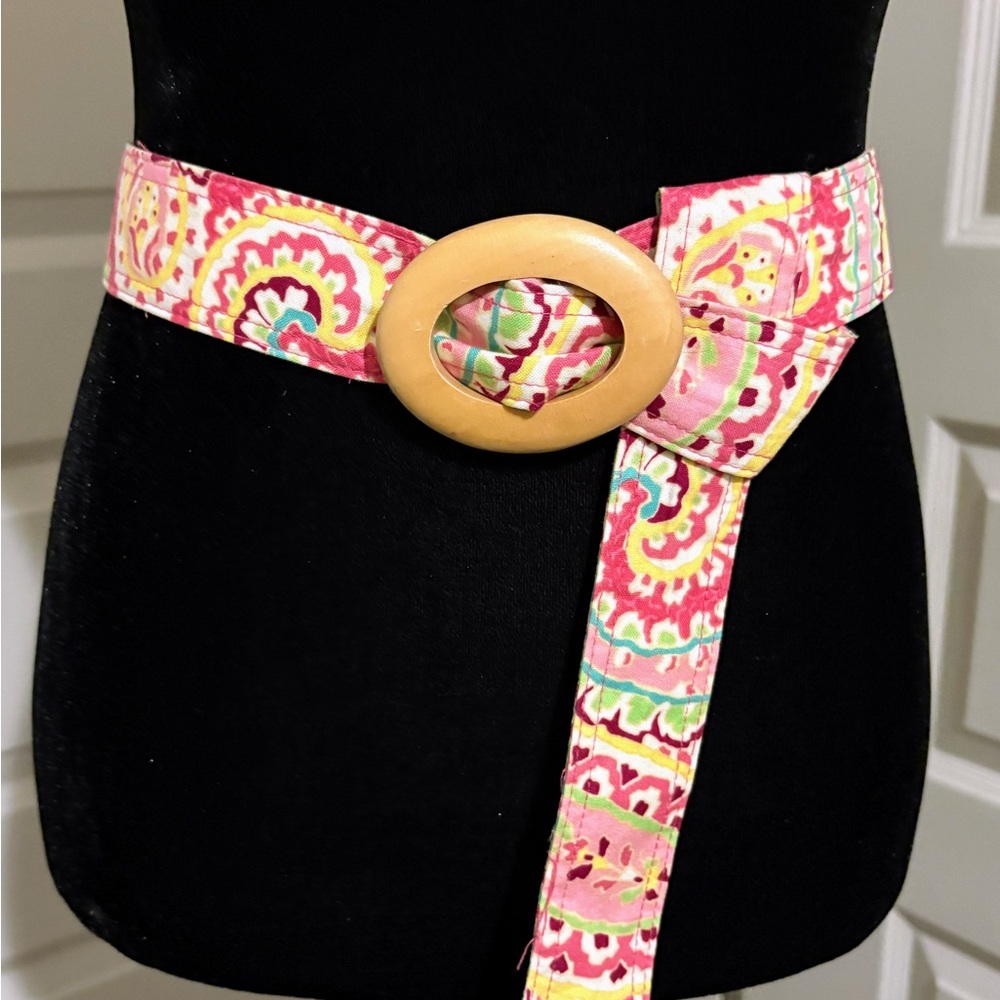 Vera Bradley Pink Paisley Belt with Wood Oval Buckle